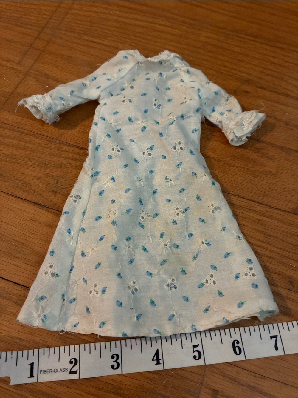 Light Blue Eyelet Doll Dress with Tiny Blue Buds